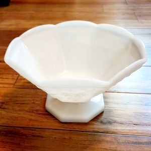 Vintage (1970s) Anchor Hocking White Milk Glass Octagonal Pedestal Fruit Bowl
